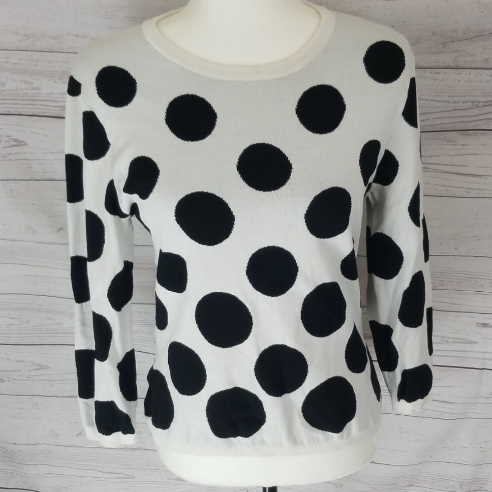 I.N.C. White with black polka dot sweater size L